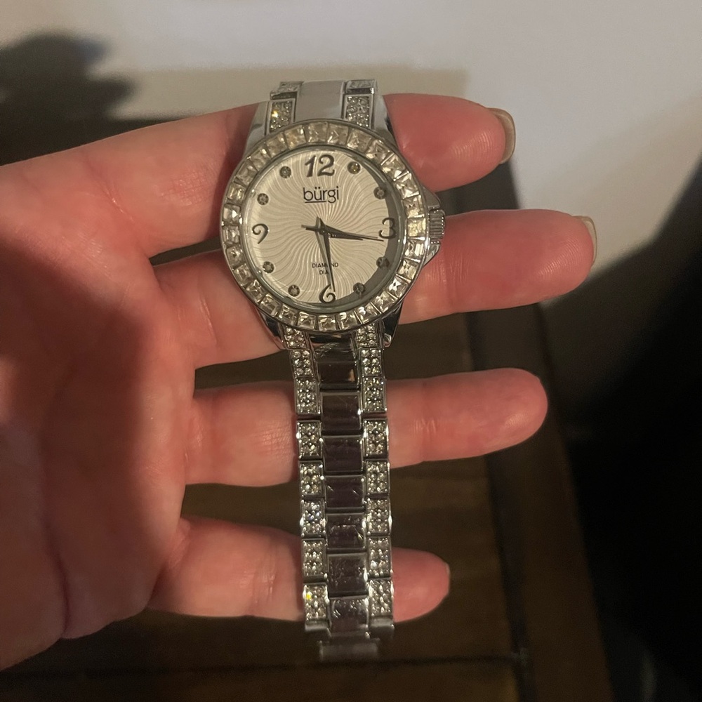 Burgi Silver Crystal Watch